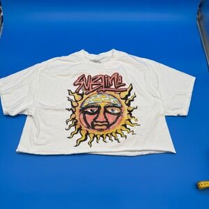 Sublime Sun Face‎ Graphic Crop T Shirt White L XL